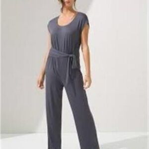 Soma Gray Jumpsuit with Tie Belt and Wide-Leg Design